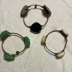 Bourbon and Bowties Gold Bracelet Trio with Green and Black Accents